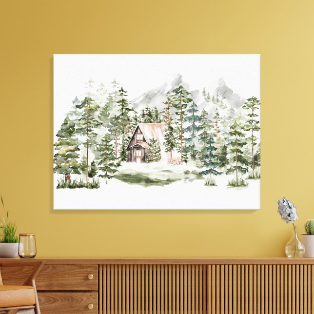 Aquarellkabine im grünen Pinienwald Leinwanddruck (Insitu (Wohnzimmer))
