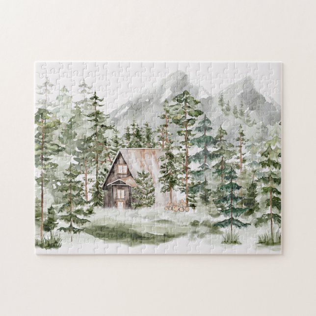 Aquarellkabine im grünen Pinienwald Puzzle (Horizontal)