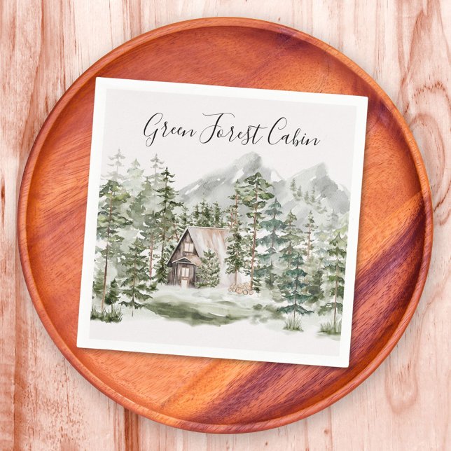 Aquarellkabine im grünen Pinienwald Serviette (In situ)