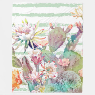 Aquarellkaktus, Blumenmuster und Streifen Fleecedecke