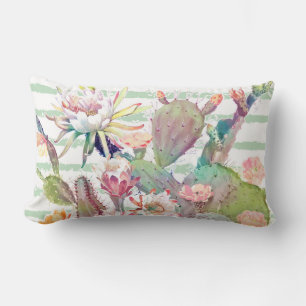 Aquarellkaktus, Blumenmuster und Streifen Lendenkissen