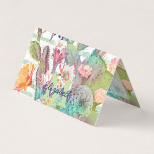 Aquarellkaktus, Blumenmuster und Streifen Visitenkarten