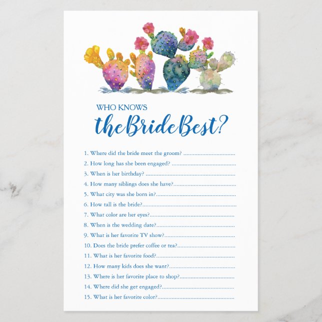 Aquarellkaktus, die das beste Spiel der Braut kenn Flyer (Vorne)