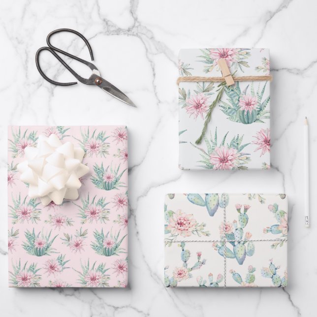 Aquarellkaktus Geschenkpapier Set (Vorderseite)