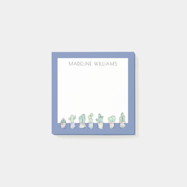 Aquarellkaktus in einer Reihe Post-it Klebezettel (Vorderseite)