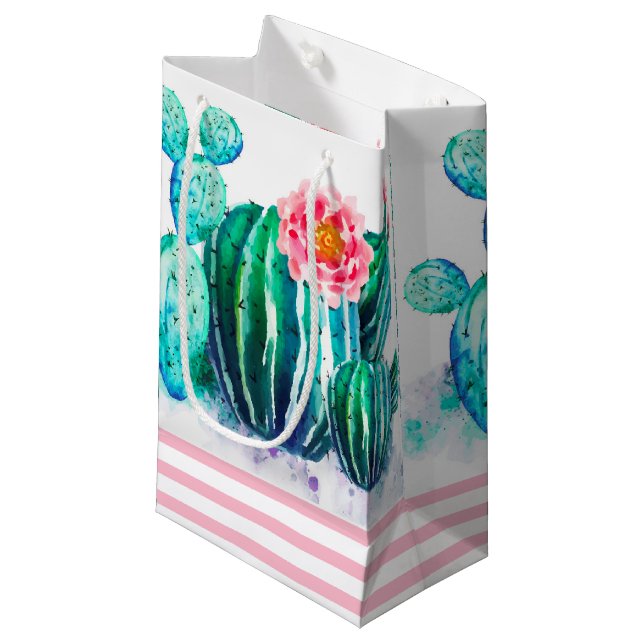 Aquarellkaktus Kleine Geschenktüte (Vorderseite Schrägansicht)