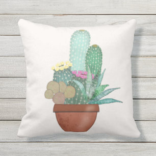 Aquarellkaktus Pflanze Gelb Rosa Blume Kissen