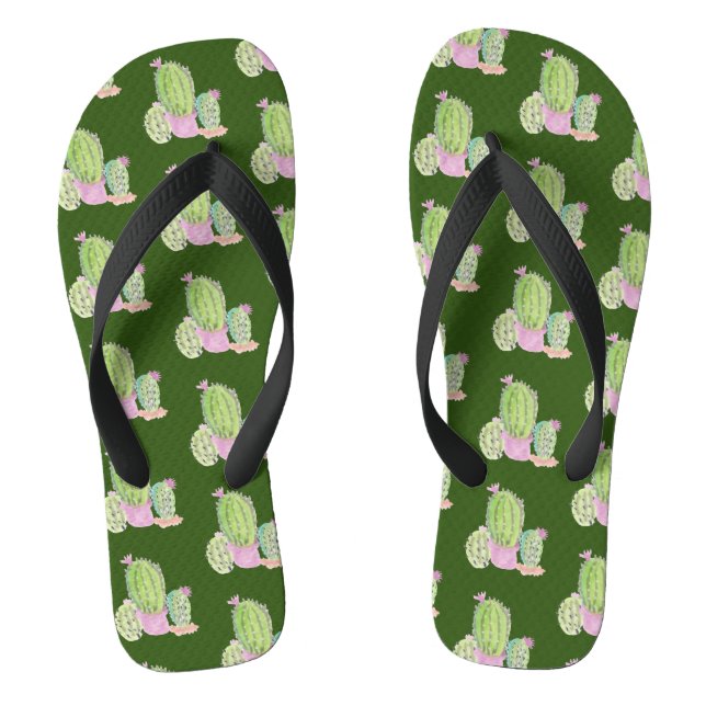 Aquarellkaktus Pflanze Grün rosa Flip Flops (Fußbett)