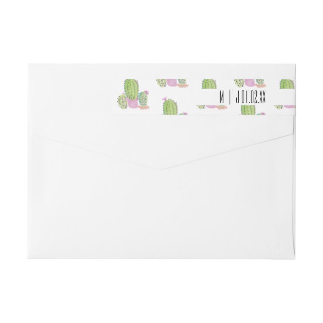 Aquarellkaktus Pflanze Grüne Hochzeitslogos (Rückseite)