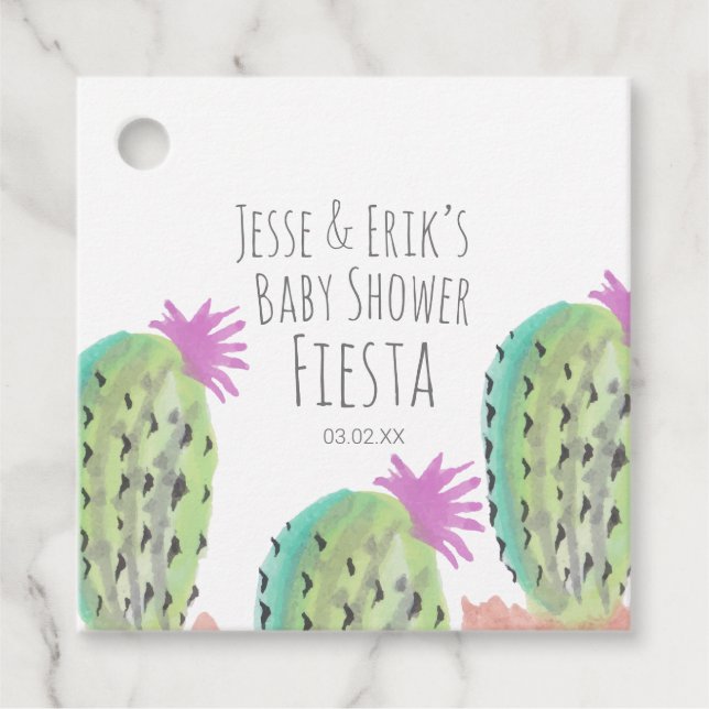 Aquarellkaktus Pflanze Handgemalte Kinderdusche Geschenkanhänger (Vorderseite)