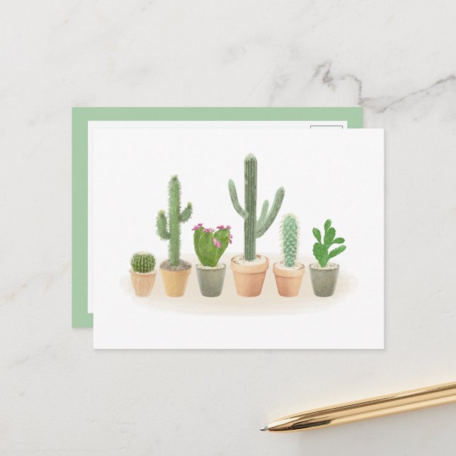 Aquarellkaktus Planter Niedliche Kakti-Reihe Hinwe Postkarte (Vorderseite/Rückseite Beispiel)