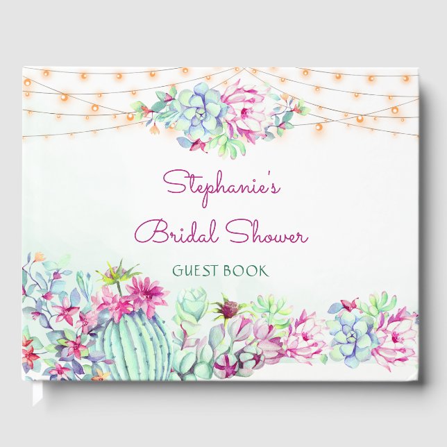 Aquarellkaktus Succulents Lights Brautparty Gästebuch (Vorderseite)