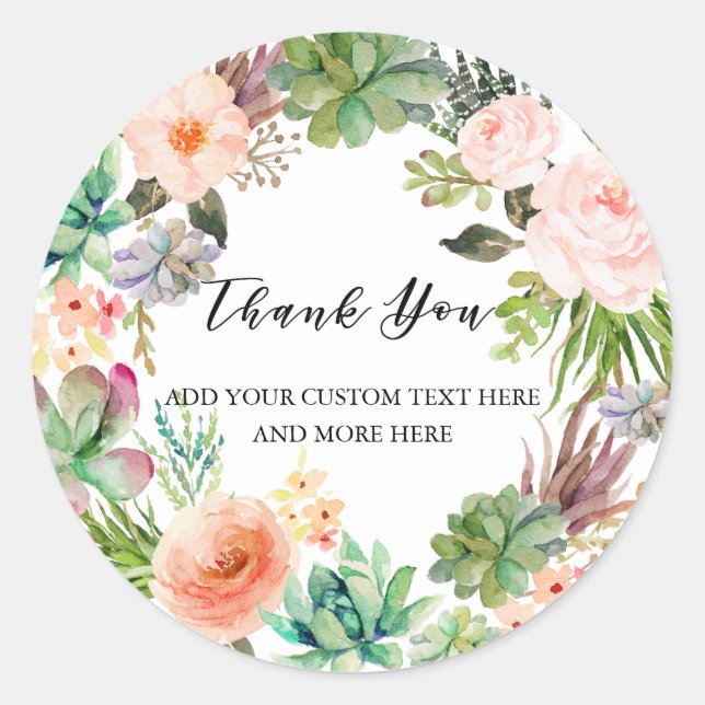 Aquarellkaktus Sukkulent Custom Vielen Dank Klasse Runder Aufkleber (Vorderseite)