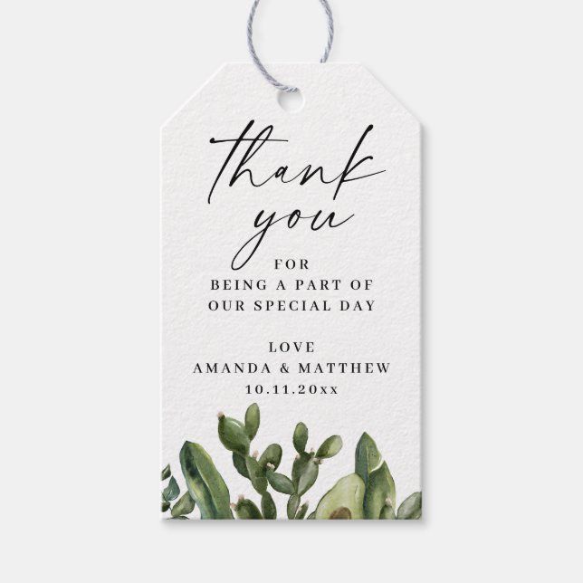 Aquarellkaktus Sukkulente Hochzeit Vielen Dank Geschenkanhänger (Vorderseite)