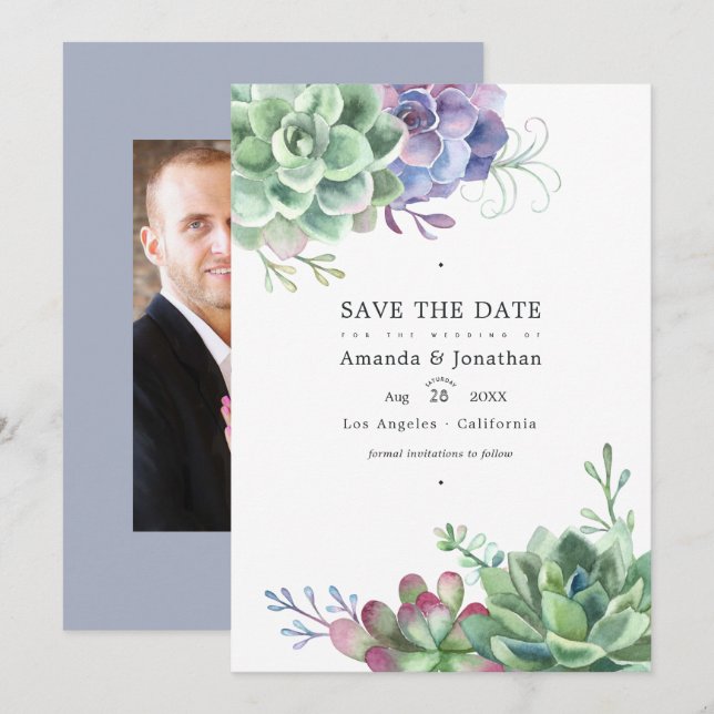 Aquarellkaktus Sukkulente Pflanze Hochzeitsstich F Save The Date (Vorne/Hinten)