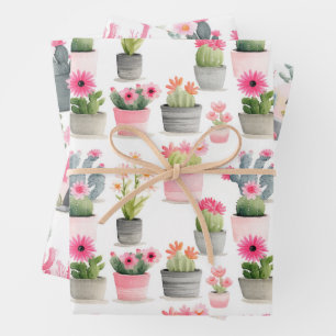 Aquarellkaktus Sukkulentes Muster Western Chic Geschenkpapier Set