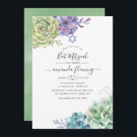 Aquarellkaktus Sukkulents Bat Mitzvah Einladung<br><div class="desc">Watercolor Wüstensukkulente Fledermaus mitzvah laden mit eleganter Handschrift Typografie,  die auf Ihre Event-Besonderheiten angepasst werden kann.</div>