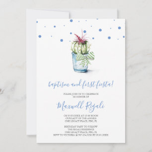 Aquarellkaktus Taufe und Erster Geburtstag Mitteilungskarte