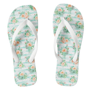 Aquarellkaktus und Blume Flip Flops