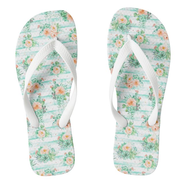 Aquarellkaktus und Blume Flip Flops (Fußbett)