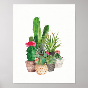 Aquarellkaktus und Succulents Poster