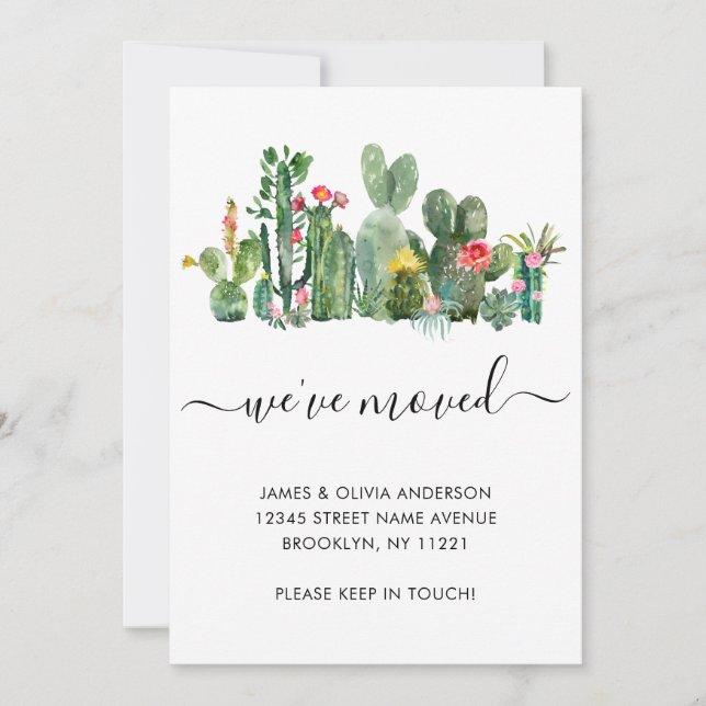 Aquarellkaktus Wir haben neue Zuhause-Bewegung Ankündigung (Vorderseite)