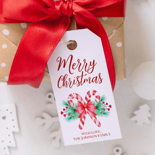 Aquarellkandy Canes und Red Bow Weihnachten Geschenkanhänger