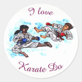 Aquarellkarate-Männer kämpfen um Wettkampf Runder Aufkleber