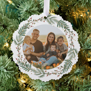 Aquarellkarpfen, Heilige Beeren und grüne Blätter Ornament Karte