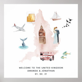 Aquarellkarte der britischen Hochzeit in Urlaubsor Poster