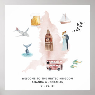Aquarellkarte der britischen Hochzeit in Urlaubsor Poster
