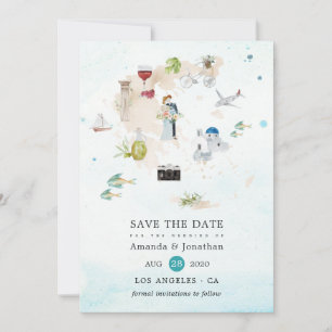 Aquarellkarte der griechischen Hochzeit in Urlaubs Save The Date