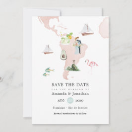 Aquarellkarte der Hochzeit in Urlaubsort Rio Save The Date