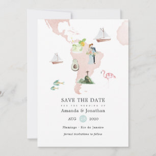 Aquarellkarte der Hochzeit in Urlaubsort Rio Save The Date