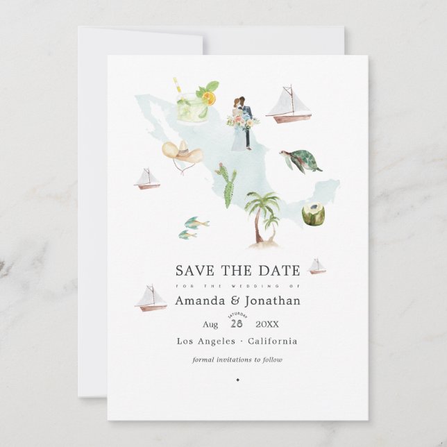 Aquarellkarte der mexikanischen Hochzeit in Urlaub Save The Date (Vorderseite)