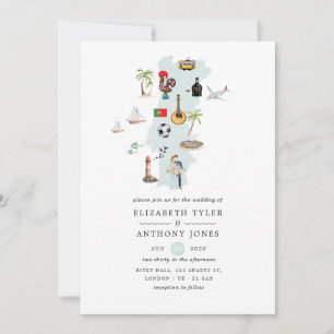 Aquarellkarte der portugiesischen Hochzeit in Urla Einladung