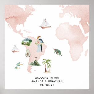 Aquarellkarte der Rio Zielort Hochzeitsbegrüßung Poster