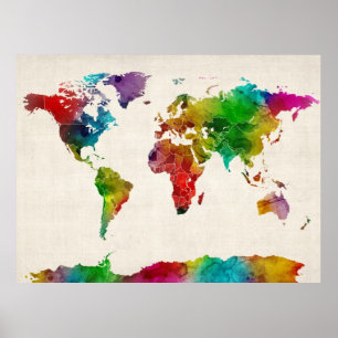 Aquarellkarte der Weltkarte Poster