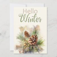 Aquarellkarte mit Kiefernästen, Kegel