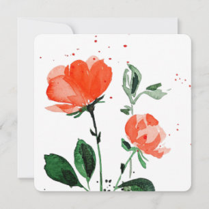 Aquarellkarte Vermillion Rose Grußkarte Feiertagskarte