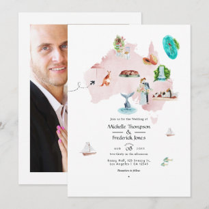 Aquarellkarte von Australien Hochzeit in Urlaubsor Einladung