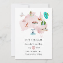 Aquarellkarte von Australien Hochzeit in Urlaubsor