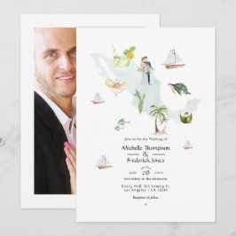 Aquarellkarte von Mexiko Hochzeit in Urlaubsort Fo Einladung