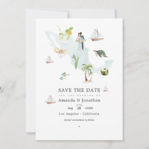 Aquarellkarte von Mexiko Zielort Hochzeit Save The Date