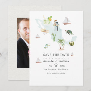 Aquarellkarte von Mexiko Zielort Hochzeitsfoto Save The Date