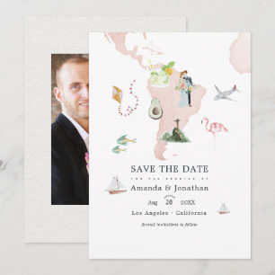 Aquarellkarte von Rio Hochzeit in Urlaubsort Foto Save The Date