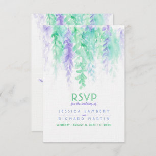 Aquarellkaskadierung Grün lila Hochzeit RSVP Einladung