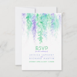 Aquarellkaskadierung Grün lila Hochzeit RSVP Karte