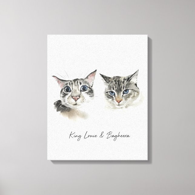 Aquarellkat Artwork - Twin Feline Portrait Leinwanddruck (Vorderseite)