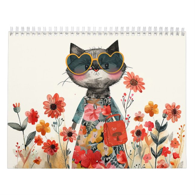 Aquarellkat-Illustrationen Whimsical Feline Kalender (Titelbild)